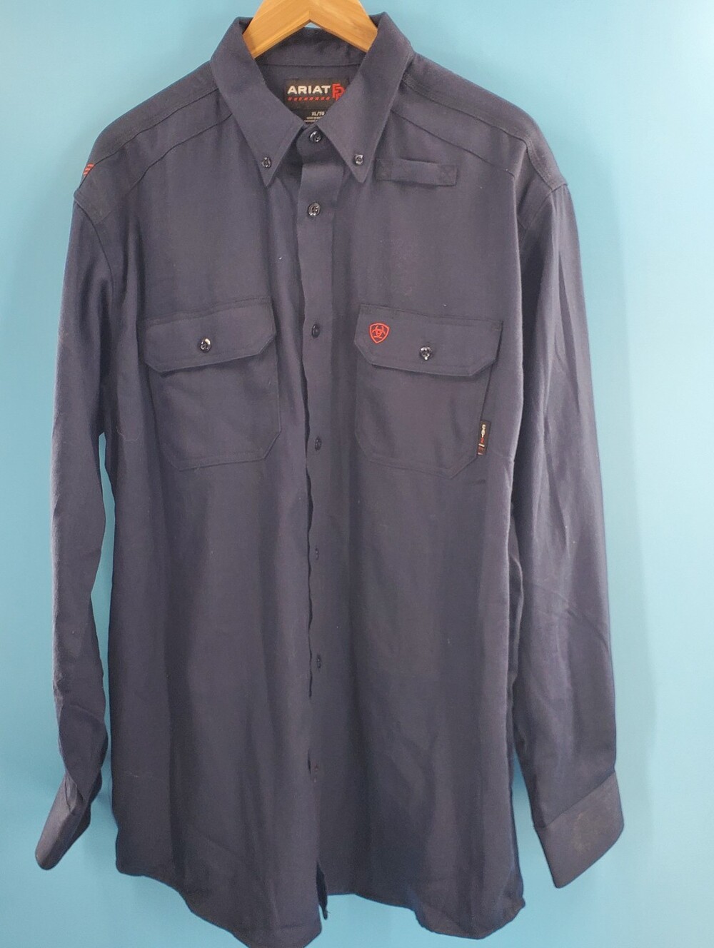 Ariat navy button up work shirt XL